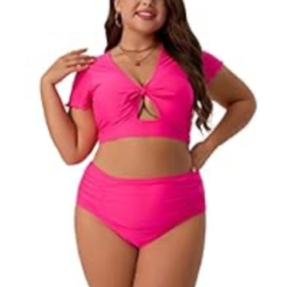 2X 2 Piece Cropped Tankini Hot Pink 🔥